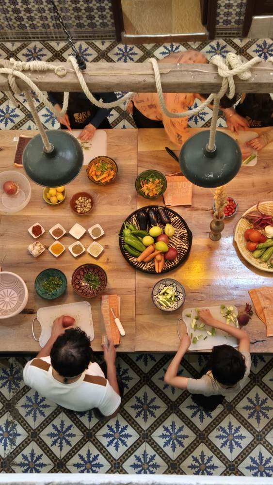 Traditional Moroccan ingredients and table setting