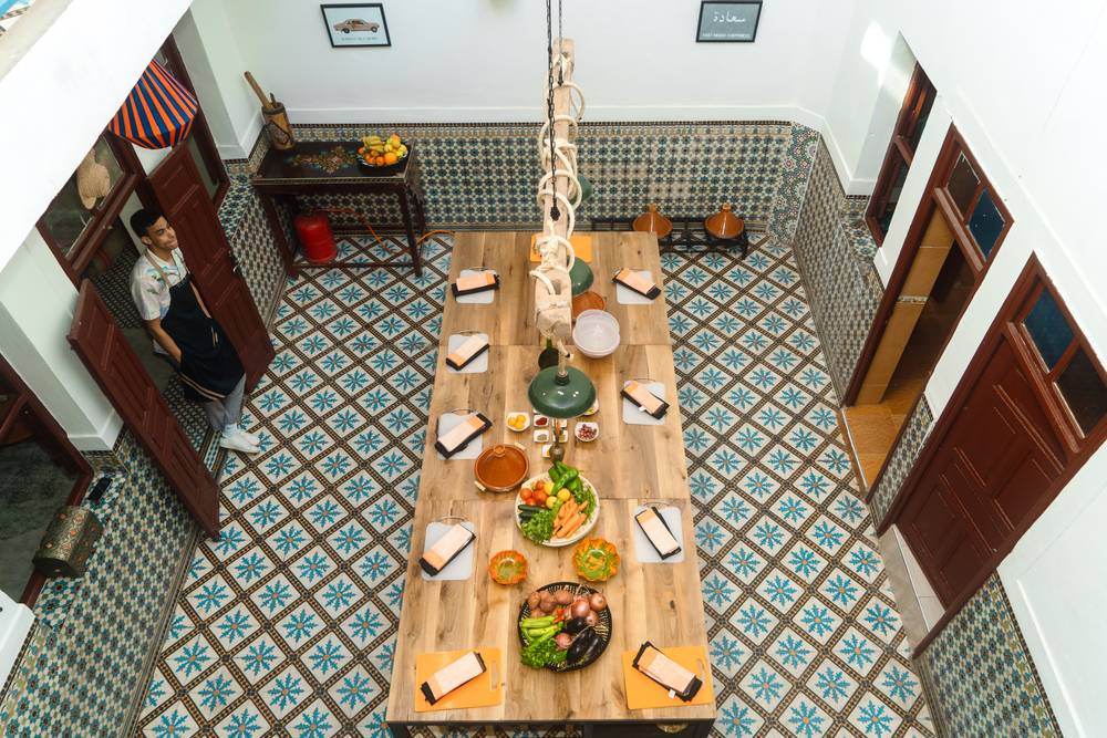 Fresh Moroccan ingredients and cooking preparation